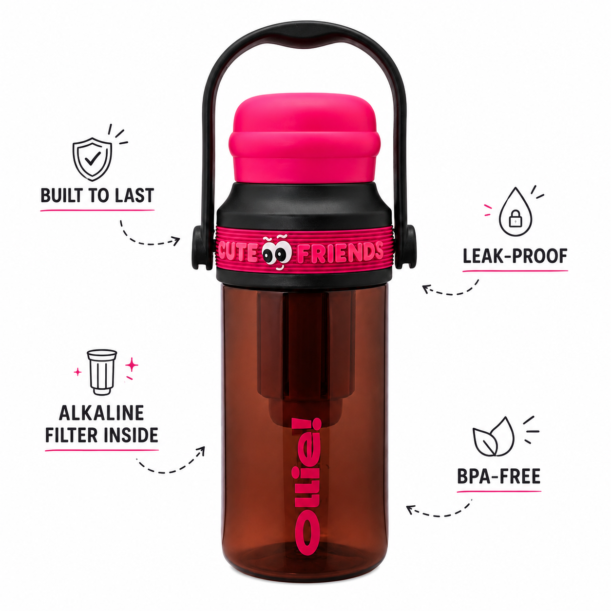 760ml Alkaline Filter Tumbler – Black & Pink