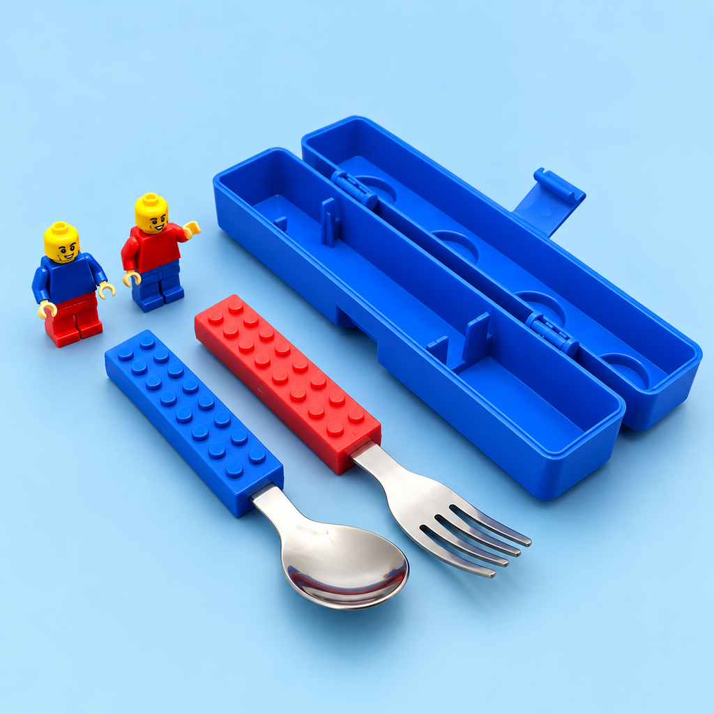 Block Style Spoon & Fork Set with Case