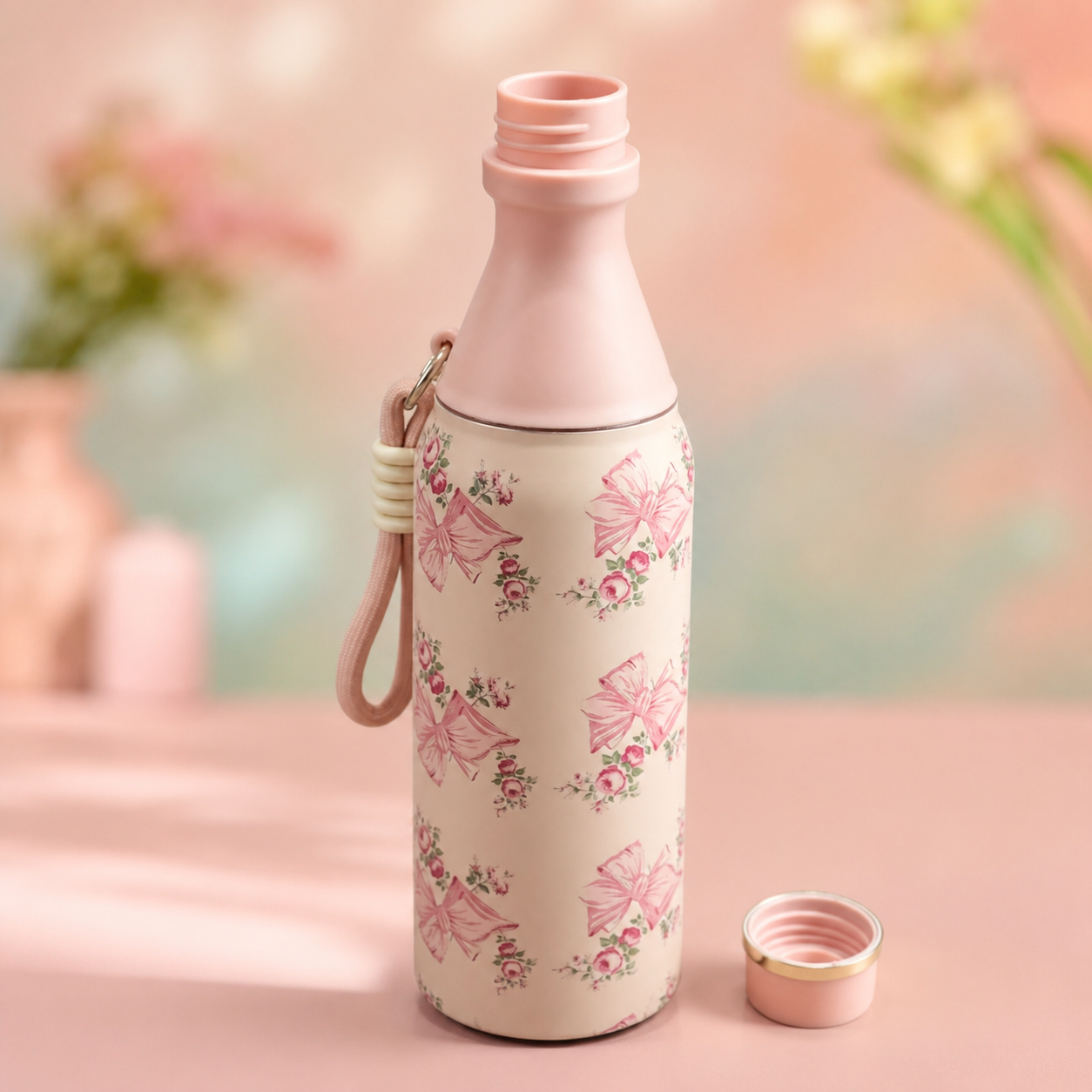 18oz Floral Insulated Water Bottle – Blush Pink