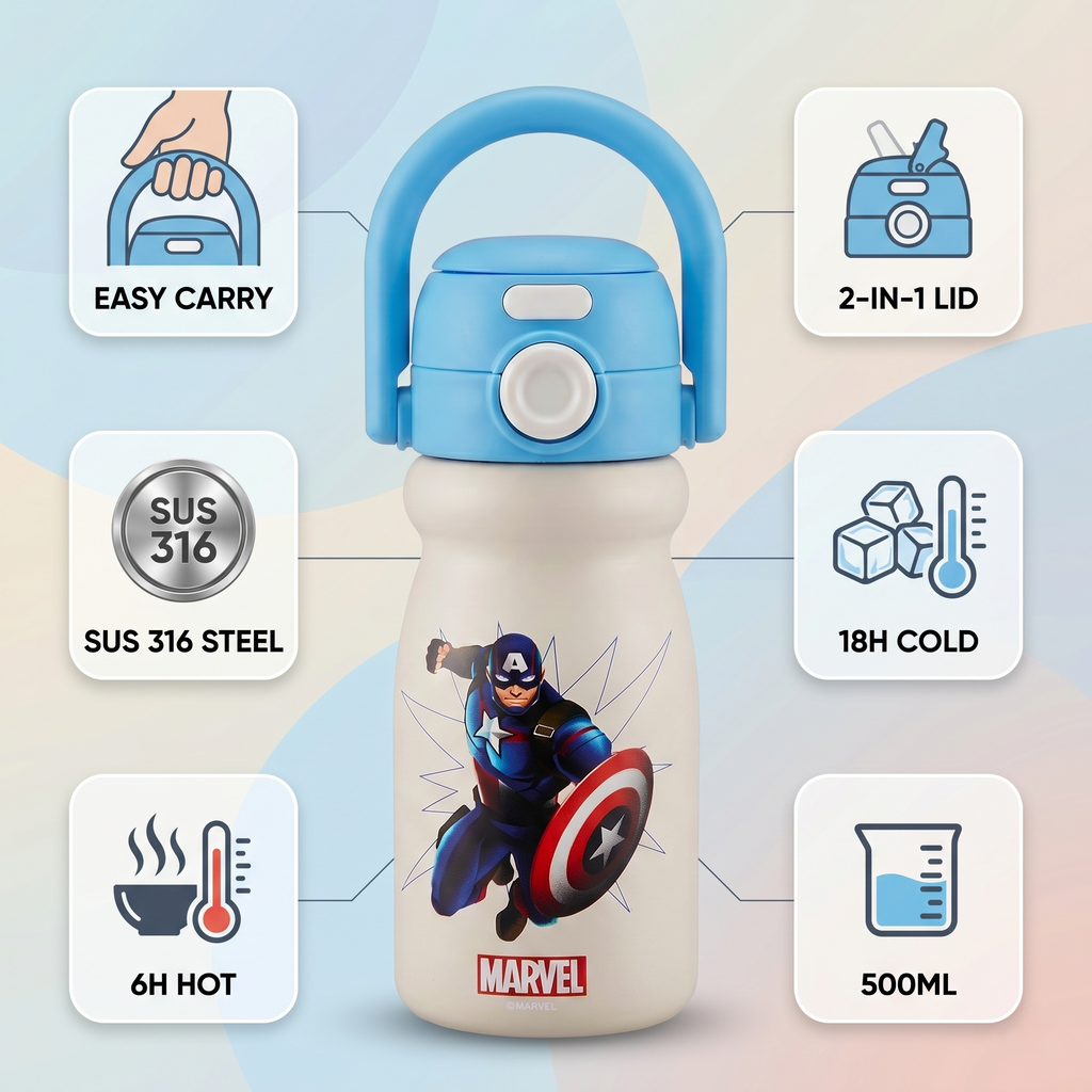 Captain America 500ml Insulated Water Bottle
