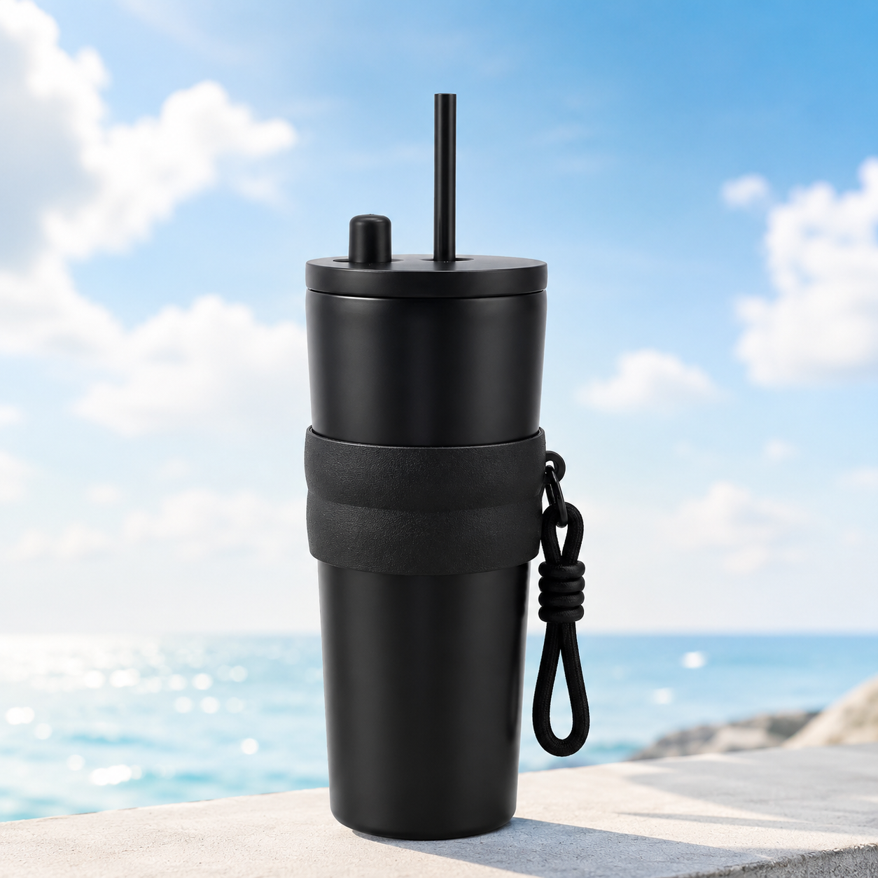710ml Insulated Steel Sipper – Charcoal Black