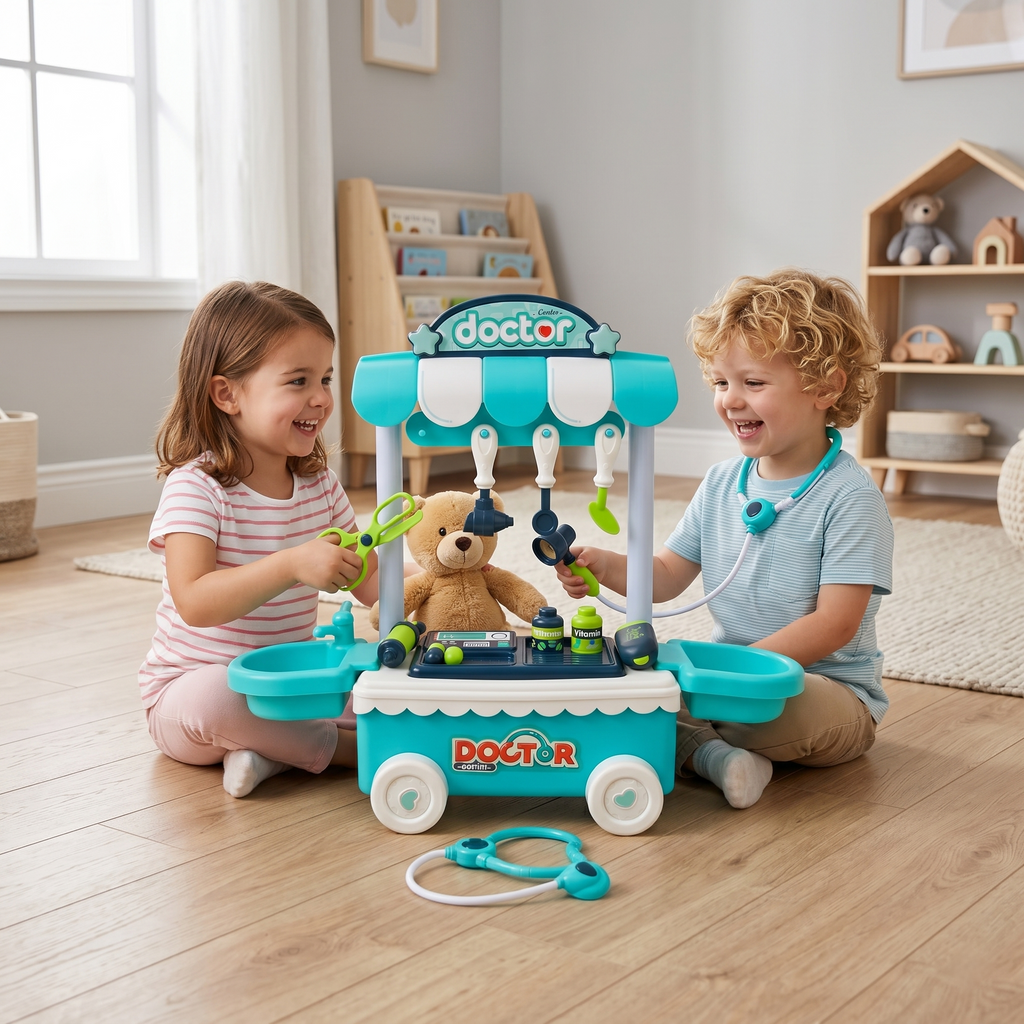 "Hello Doctor" Premium Medical Trolley Playset | 2-in-1 Mobile Clinic & Storage Cart