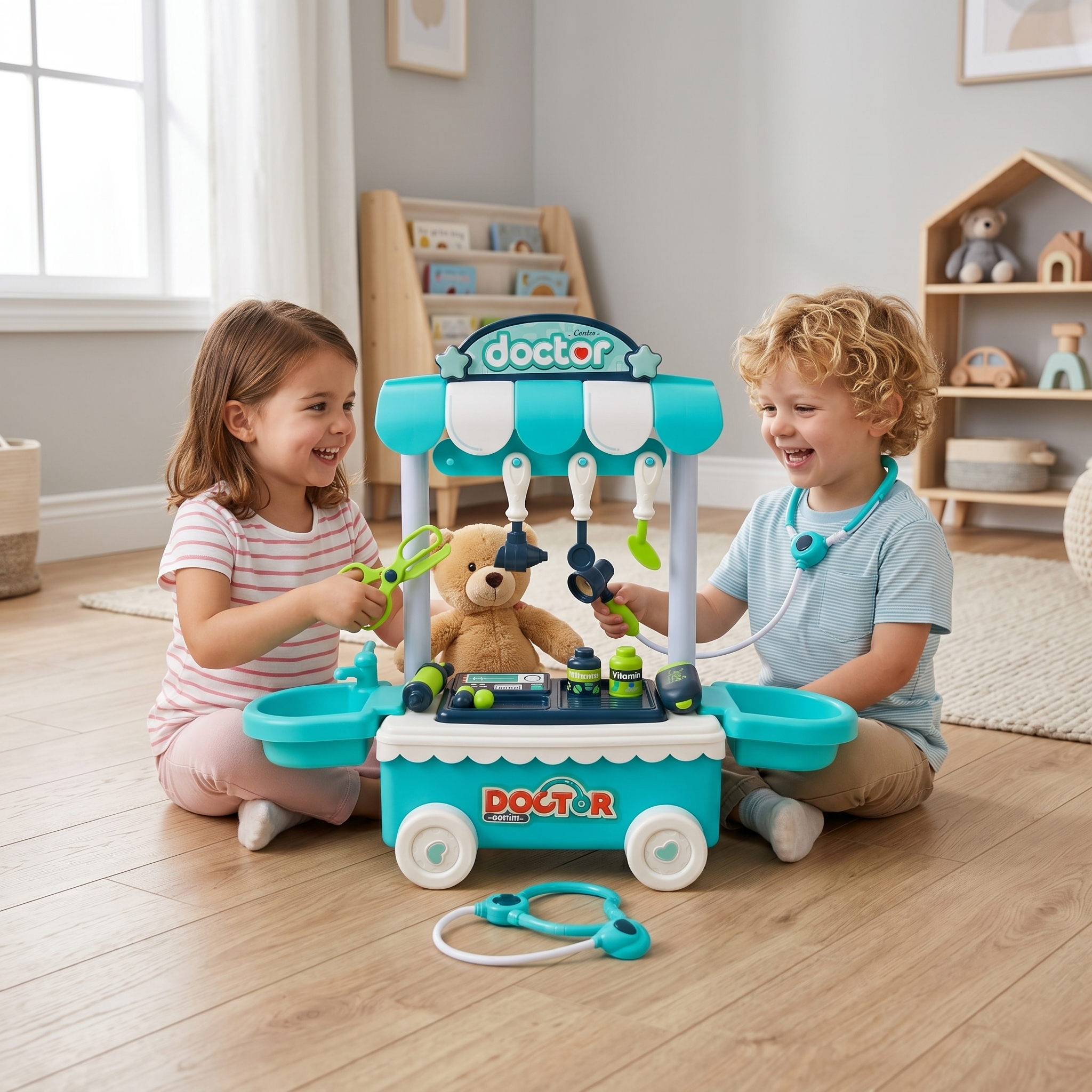 "Hello Doctor" Premium Medical Trolley Playset | 2-in-1 Mobile Clinic & Storage Cart