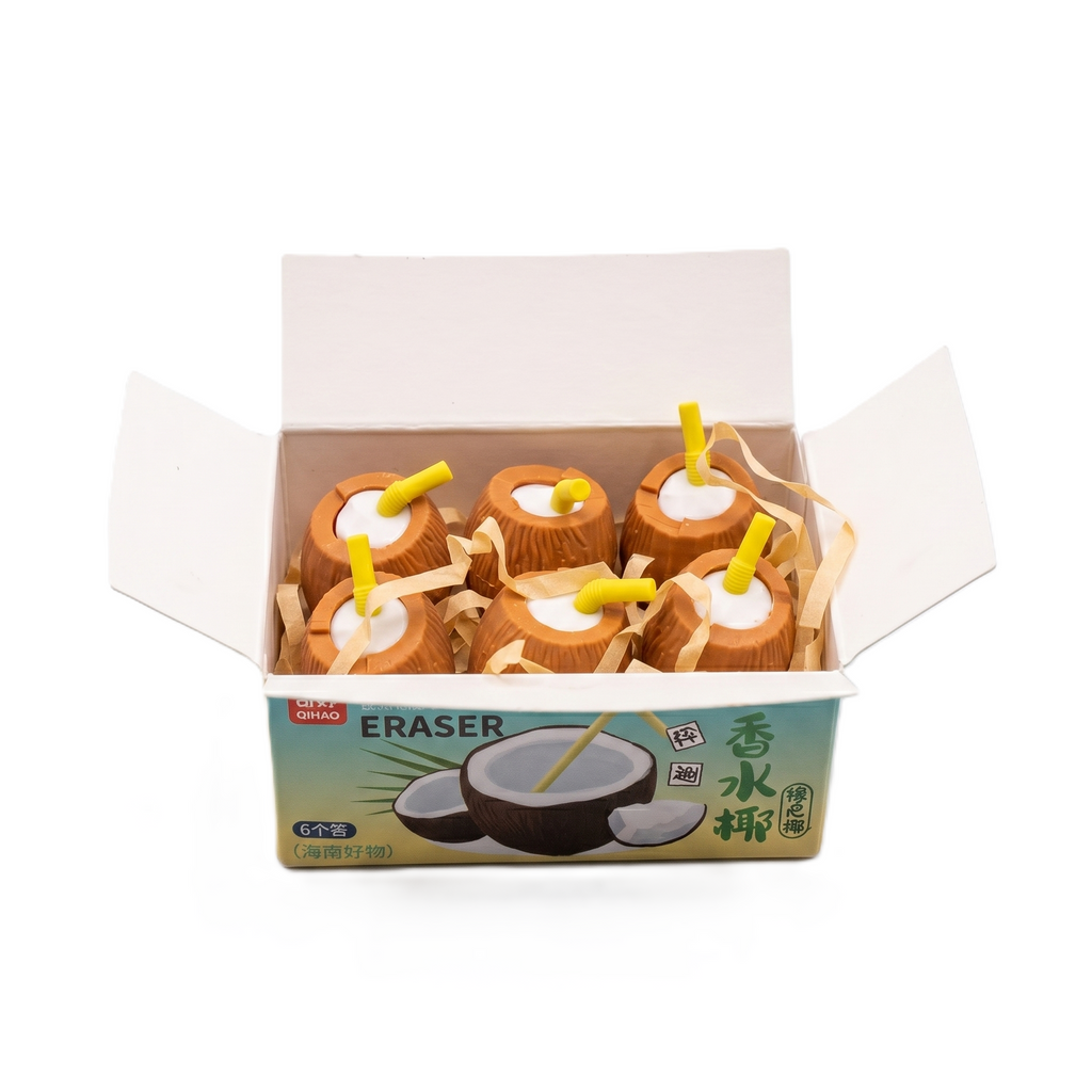 Coconut Fruit Eraser Set | 6pcs Mini Realistic Eraser Box