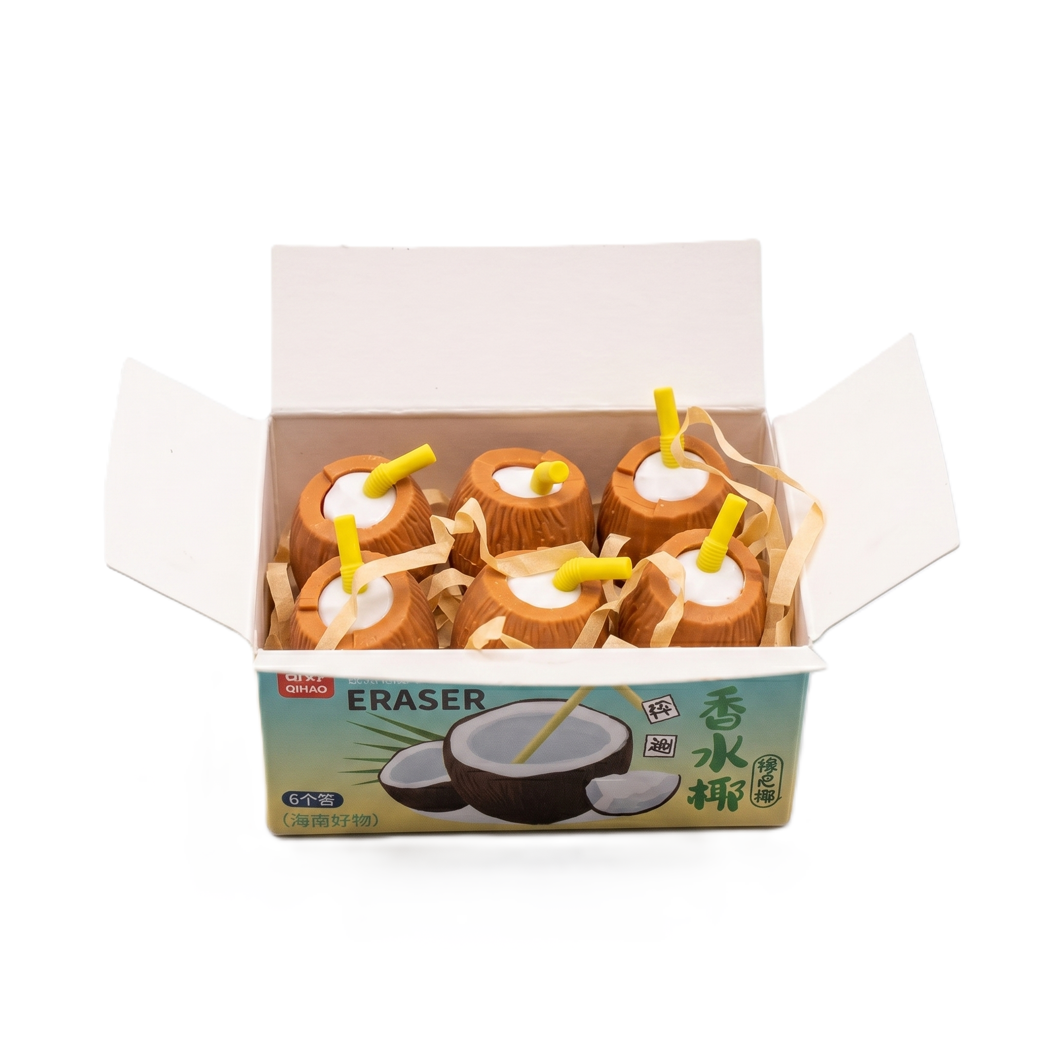 Coconut Fruit Eraser Set | 6pcs Mini Realistic Eraser Box