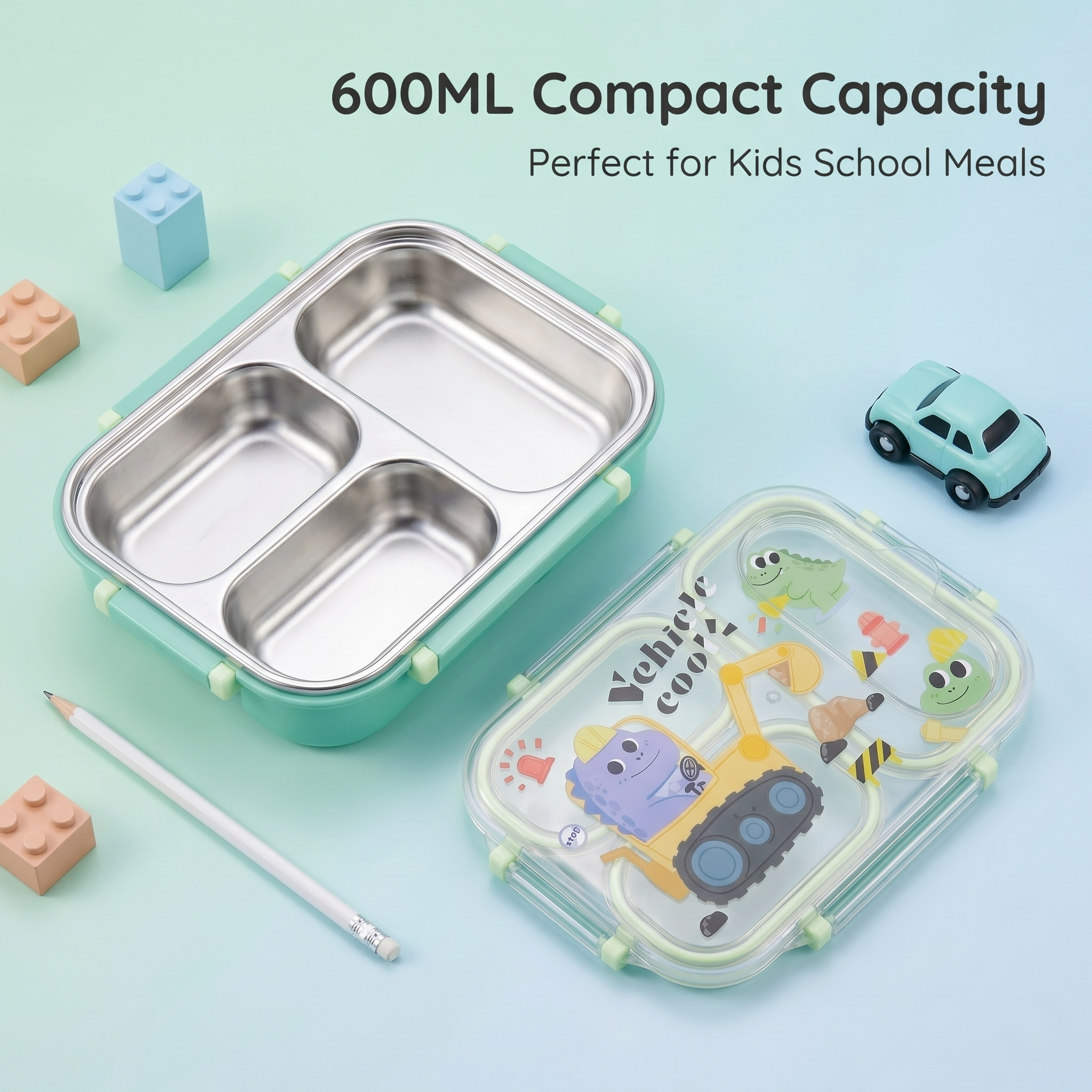 Dino Builder 600ml Premium Stainless Steel Bento Box