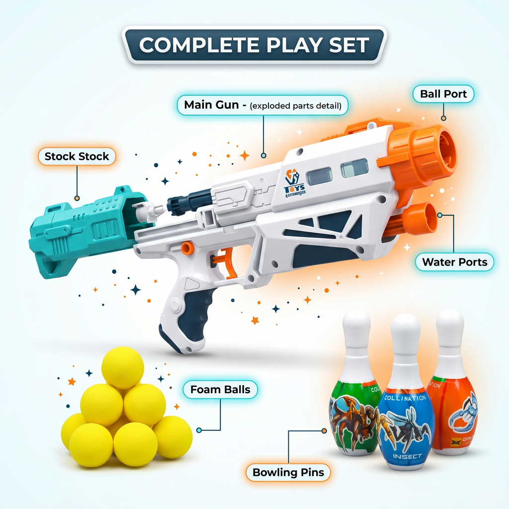 2-in-1 Magic Blaster Gun | Soft Foam Ball & Water Shooting Battle Set