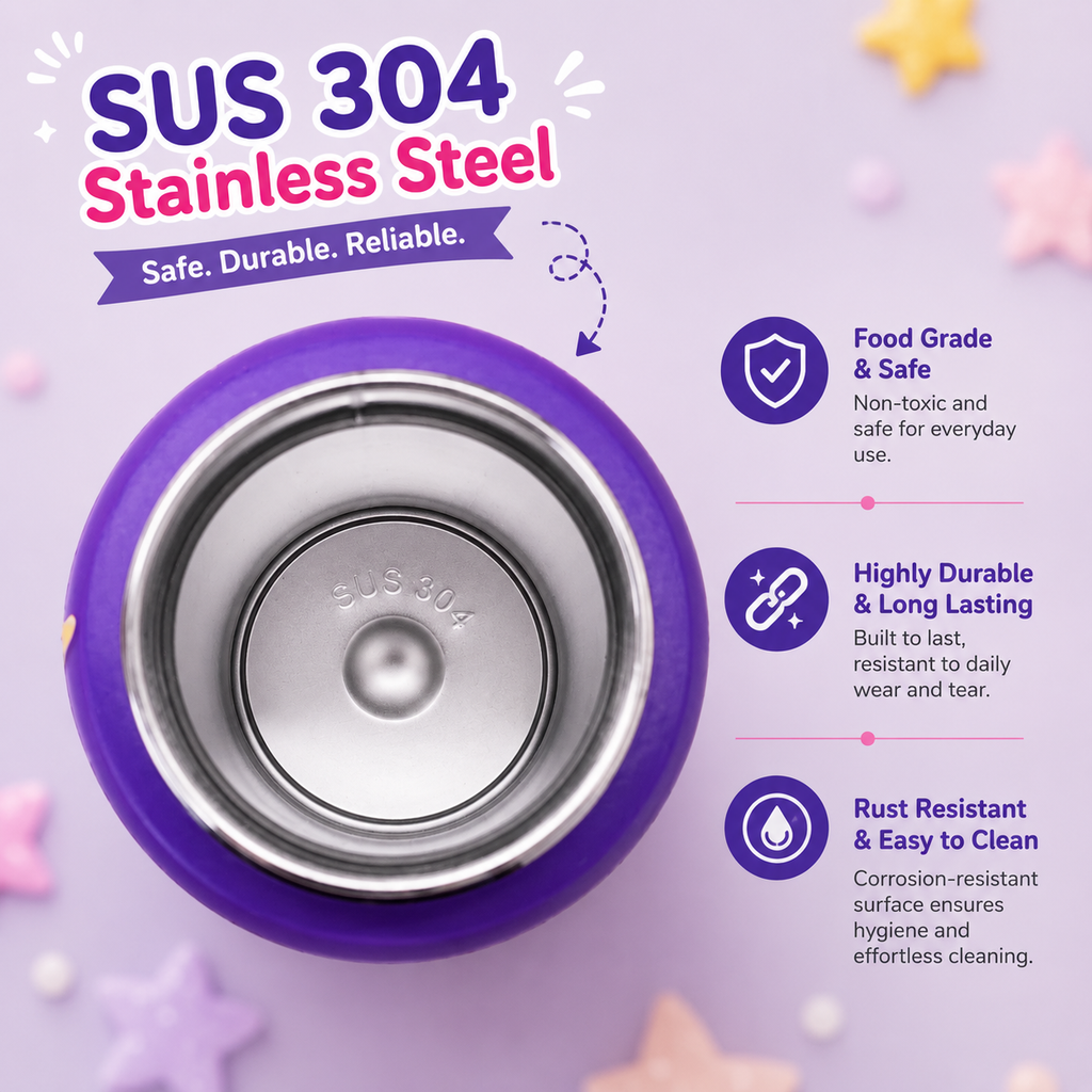 600ml Construction Theme Stainless Steel Insulated Bottle for Kids – Purple & Brown