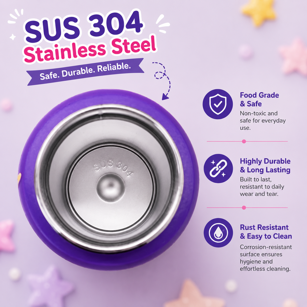 600ml Construction Theme Stainless Steel Insulated Bottle for Kids – Purple & Brown