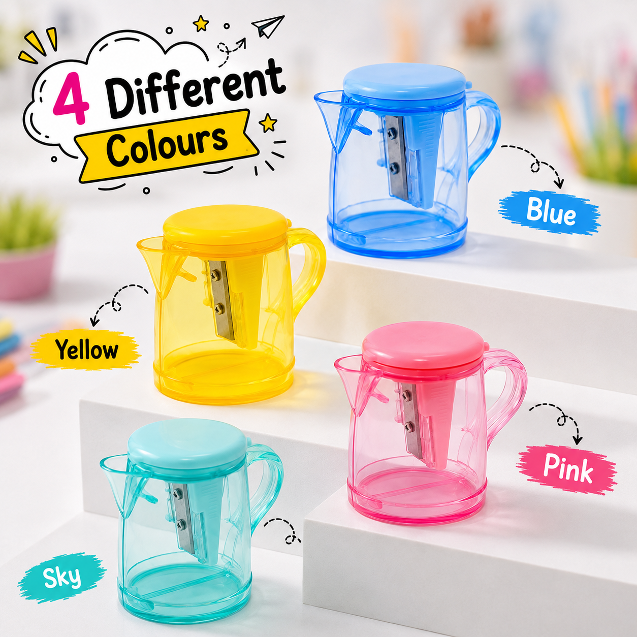 Candy Pink 2-Port Kettle Shape Pencil Sharpener