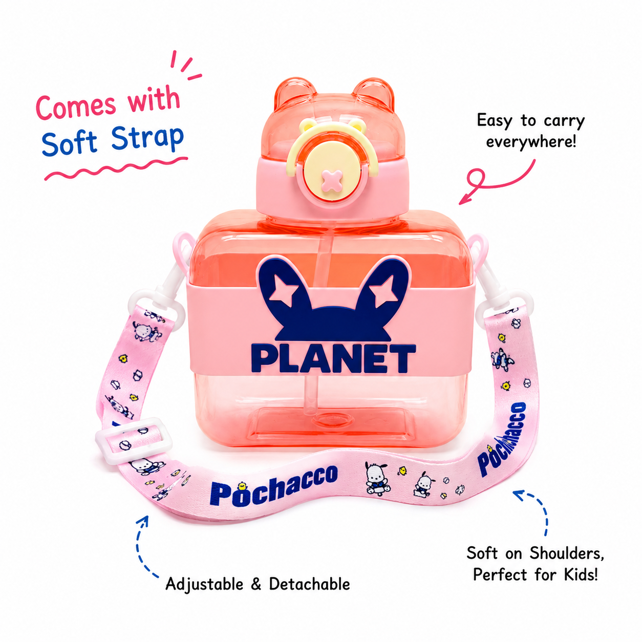 Cosmic Pink 600ml Planet Kids Sipper Bottle
