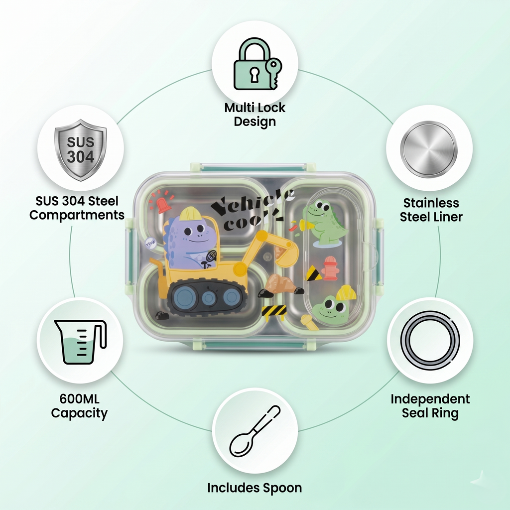 Dino Builder 600ml Premium Stainless Steel Bento Box