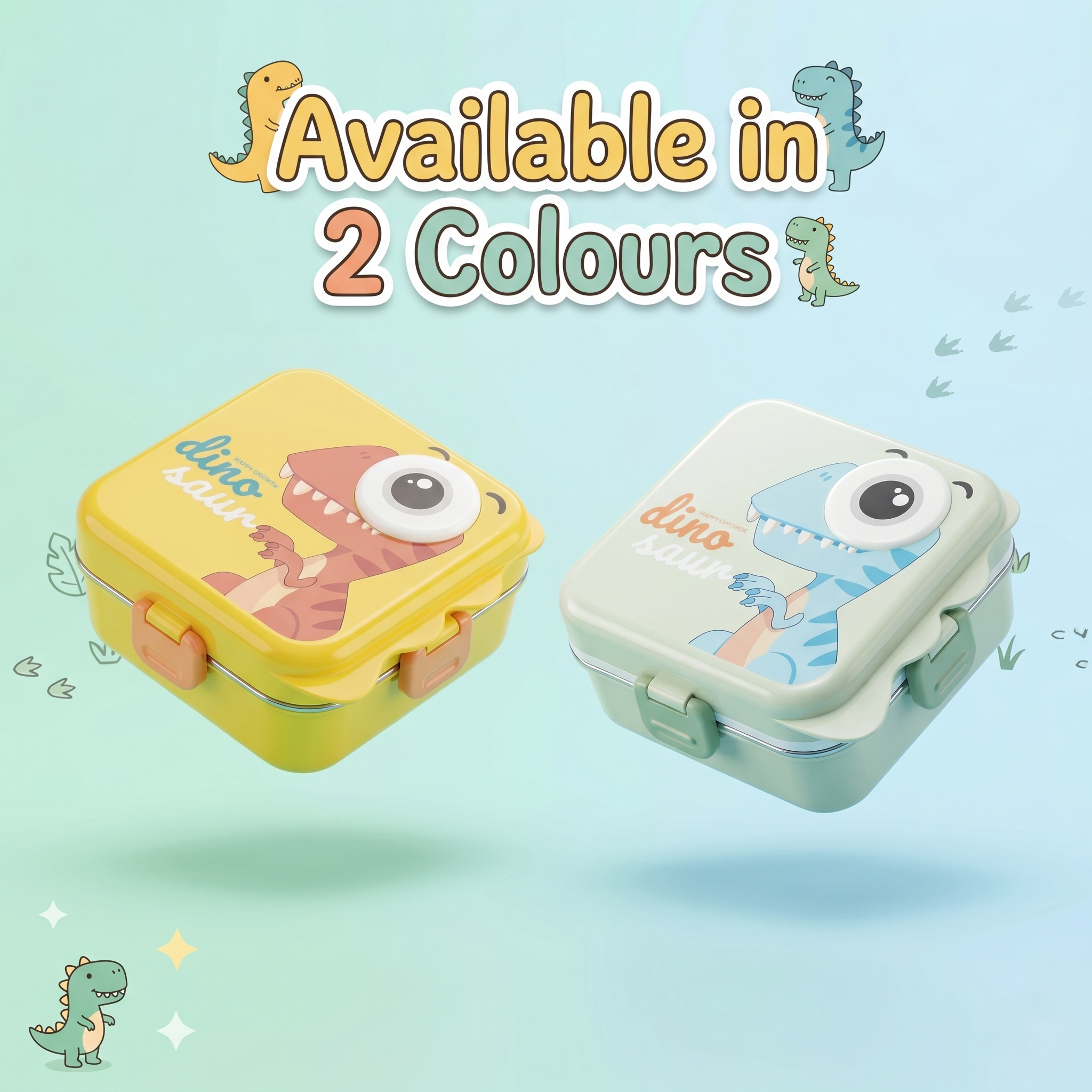 Dino-Yellow Giant 1120ml Double Layer Stainless Steel Bento Box