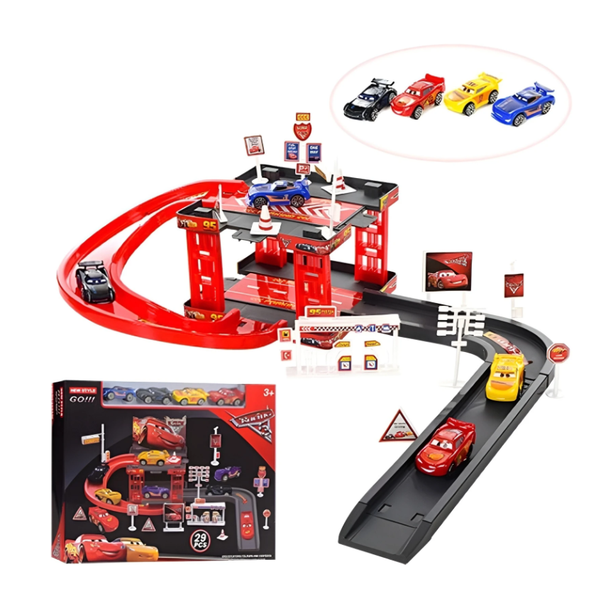 Disney Cars 2-in-1 Racing Garage & Parking Track Set (29 Pieces)