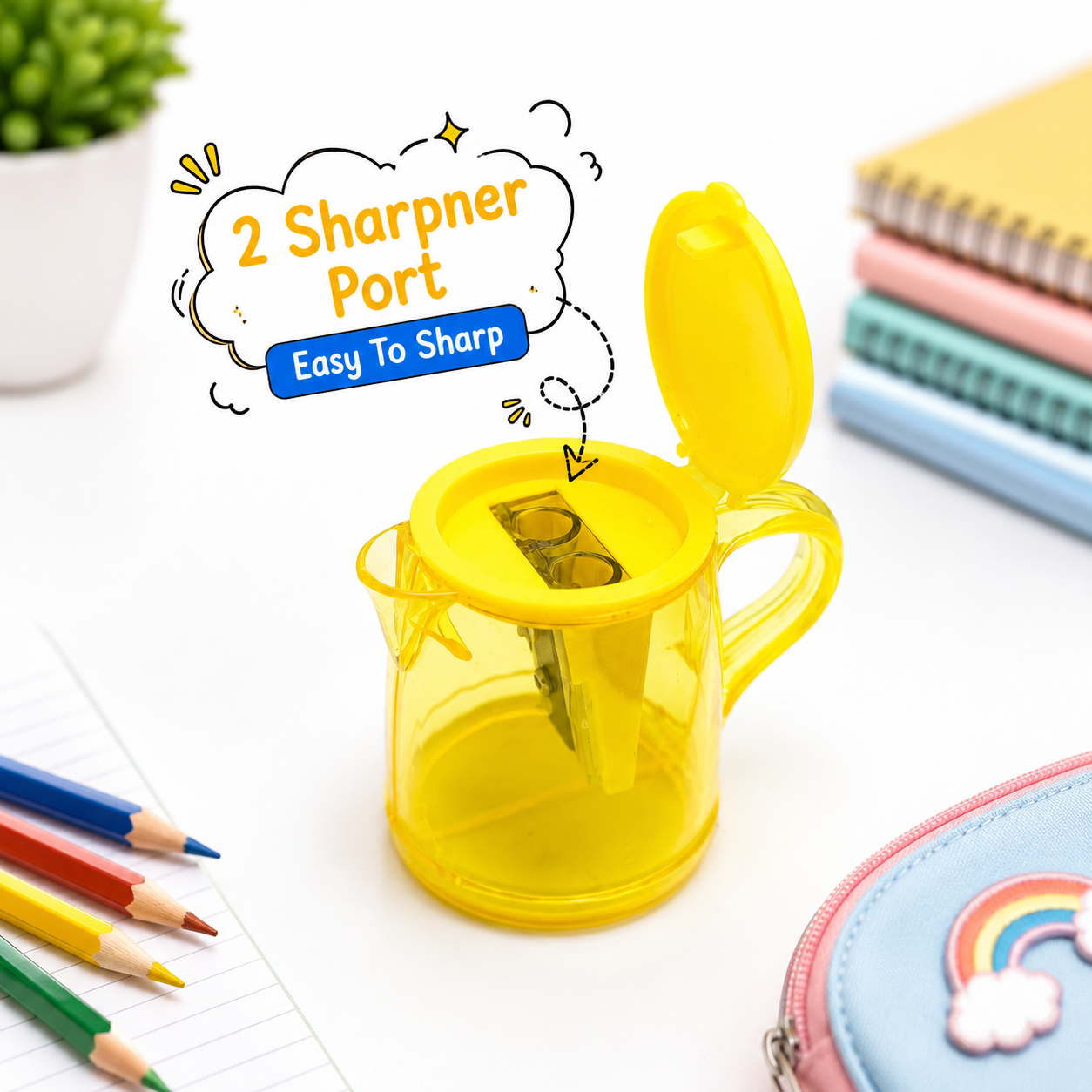 Lemon Yellow 2-Port Kettle Shape Pencil Sharpener