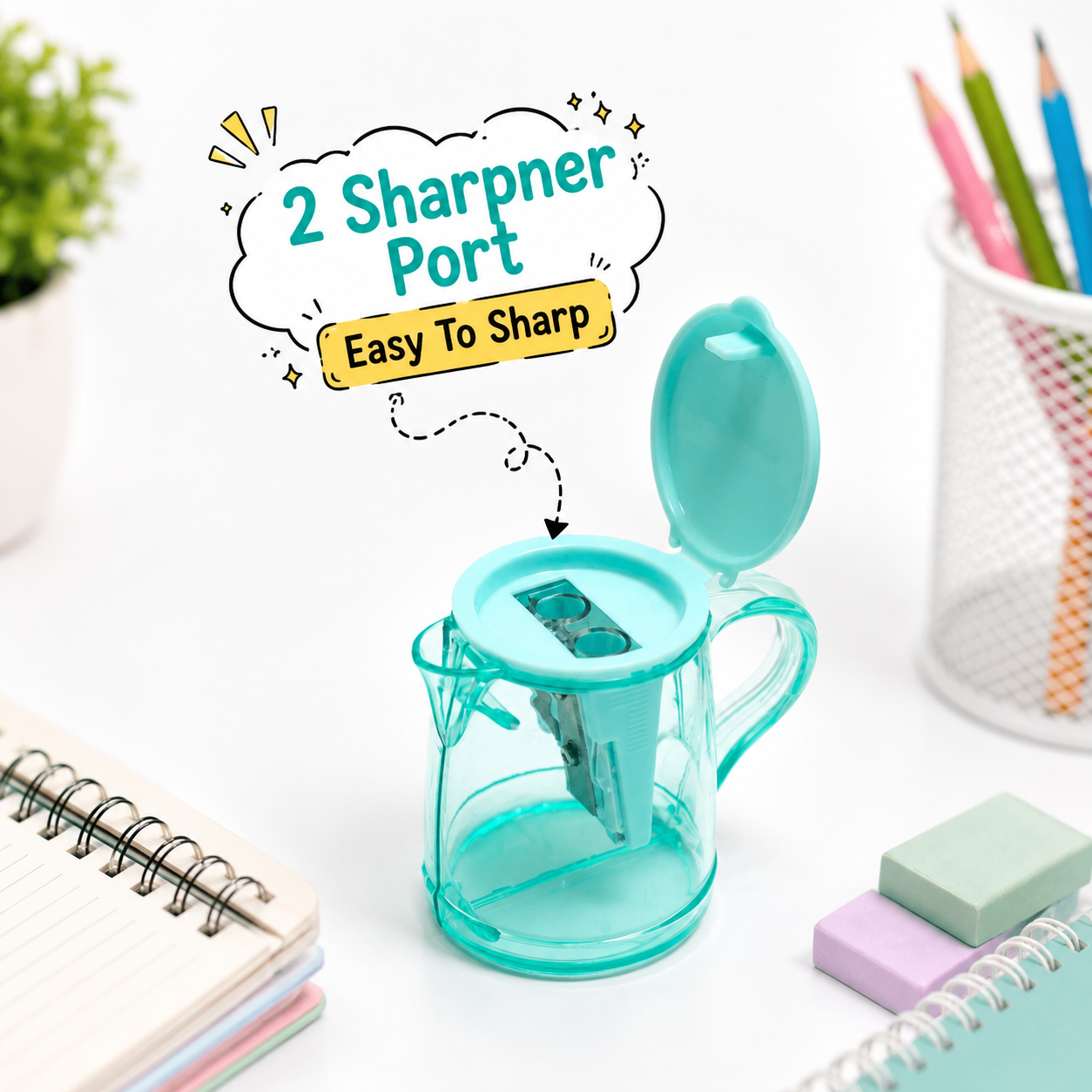 Mint Sky 2-Port Kettle Shape Pencil Sharpener