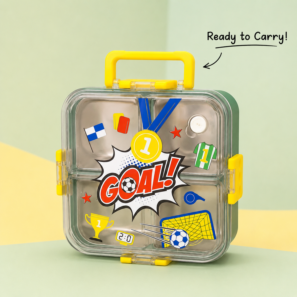 Premium 750mL Stainless Steel Kids Bento Box (Football Goal)