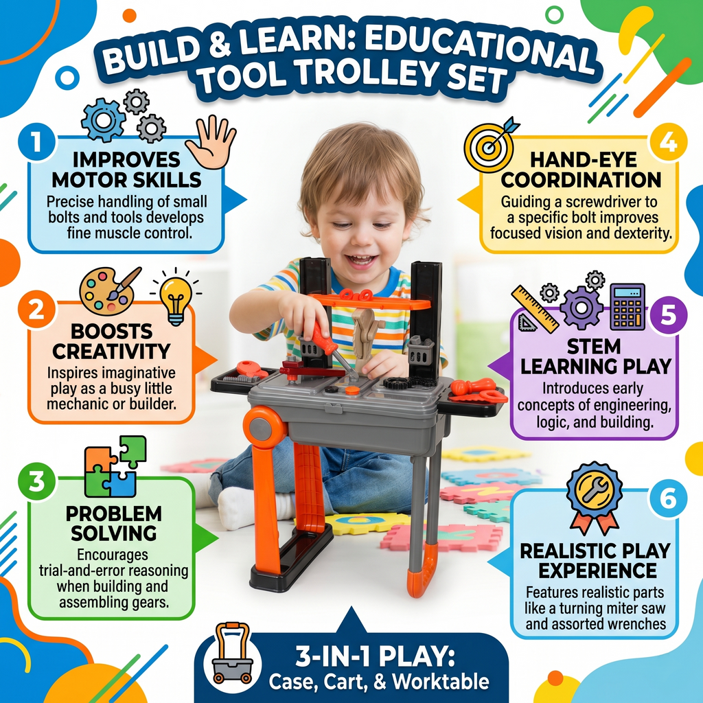 Deluxe 2-in-1 Tool Trolley & Workstation | Portable STEM Learning Playset