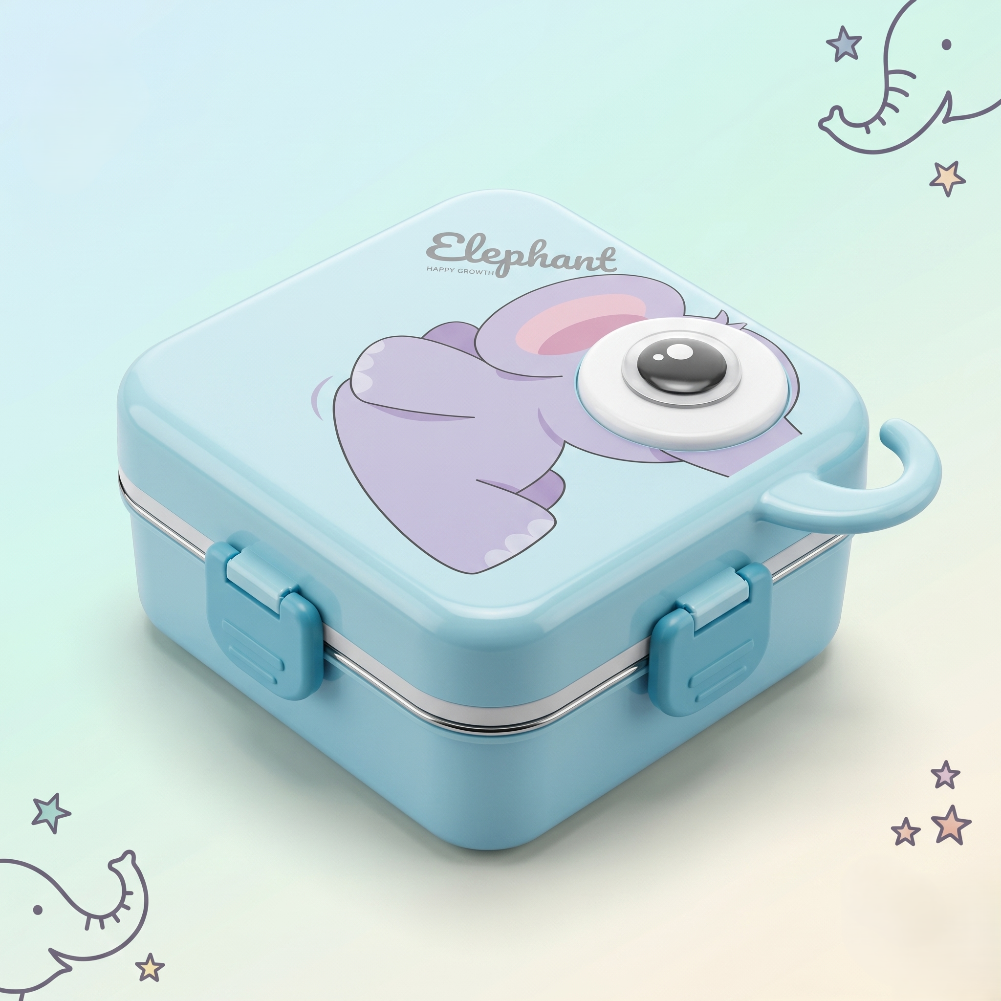 Elephant-Blue Giant 1120ml Double Layer Stainless Steel Bento Box