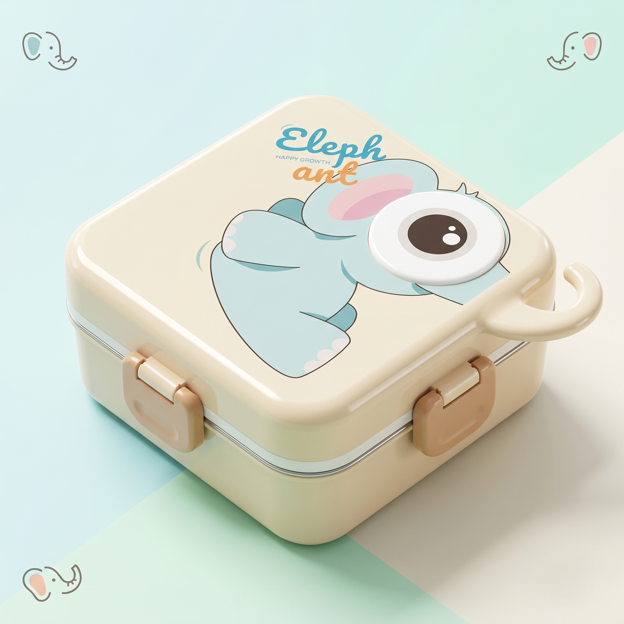 Elephant-Cream Giant 1120ml Double Layer Stainless Steel Bento Box