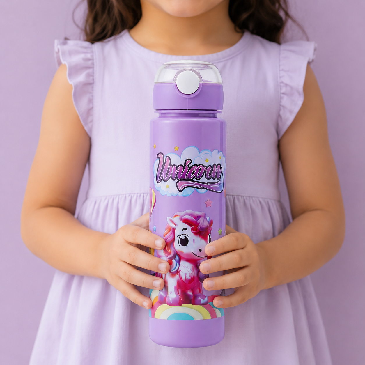 Magical Unicorn Purple 900ml Kids Straw Bottle