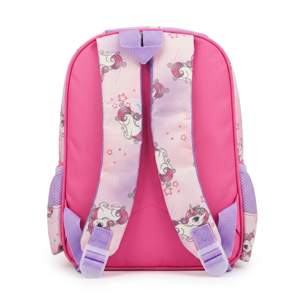 13" Magical Unicorn 3-Compartment Junior Backpack | Ergonomic Pink & Purple School Bag for Kids