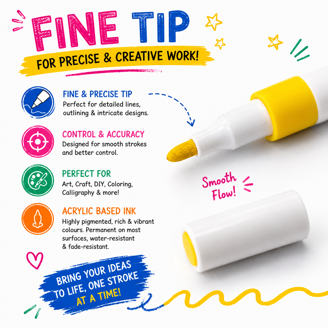 Professional 12-Color Fine Tip Acrylic Paint Pens