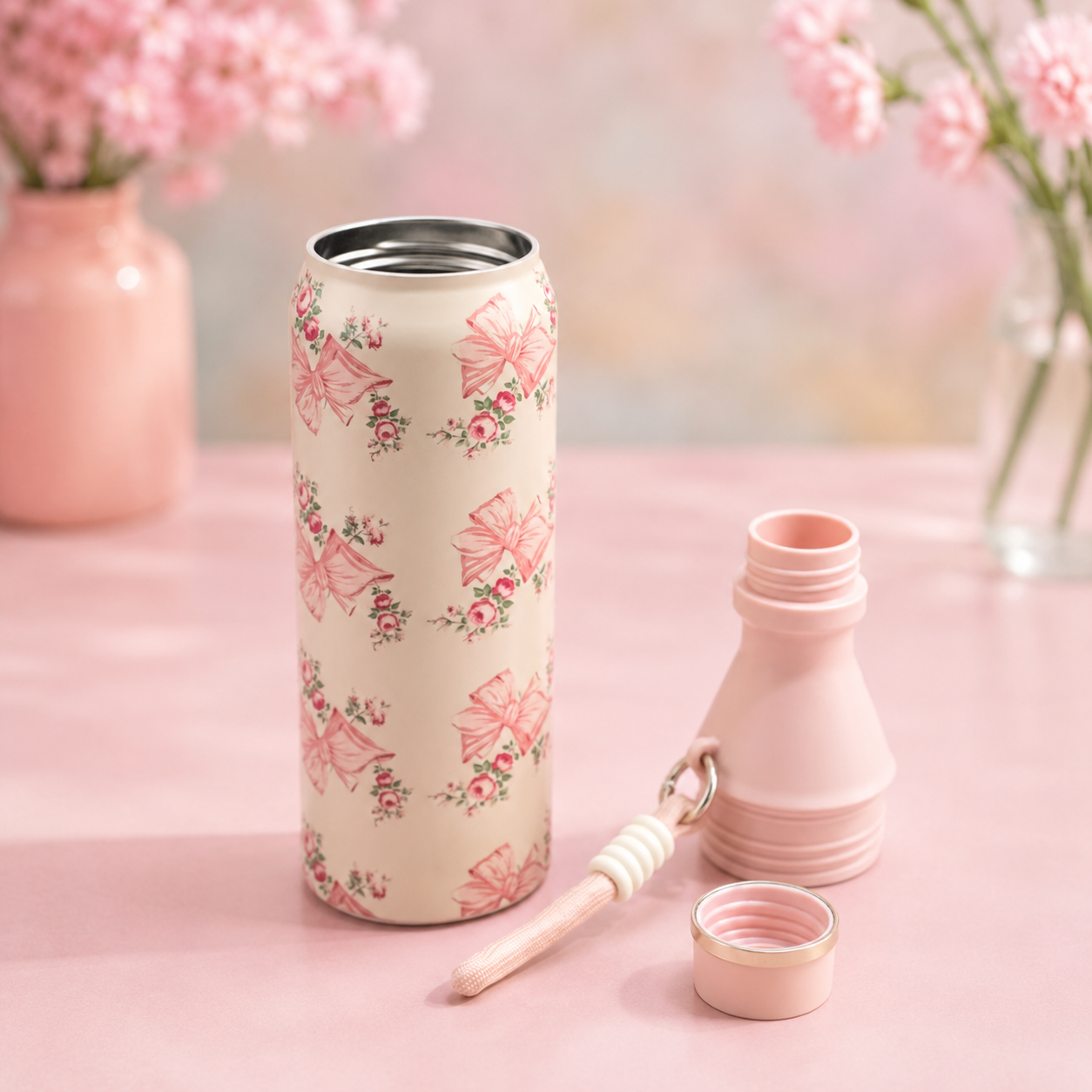 18oz Floral Insulated Water Bottle – Blush Pink