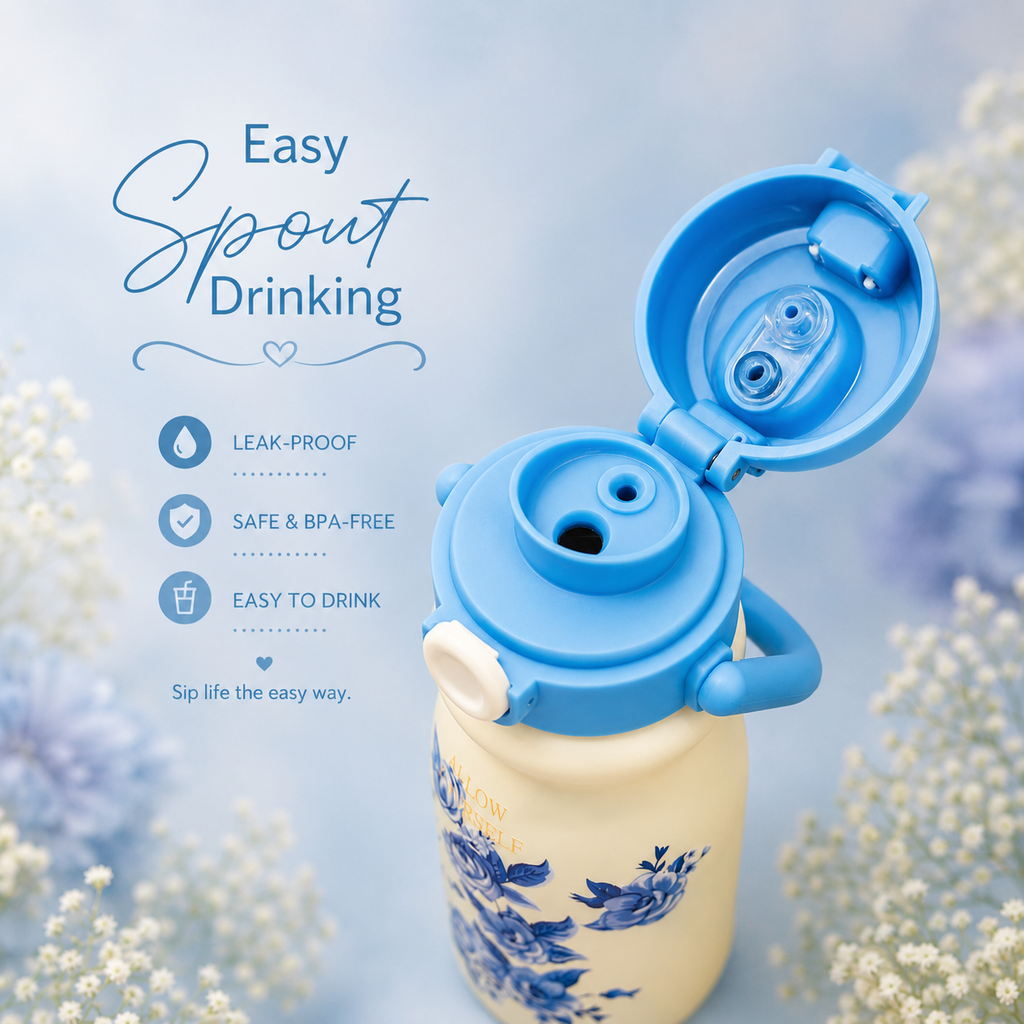 500ml Flower Insulated Steel Bottle – Sky Blue