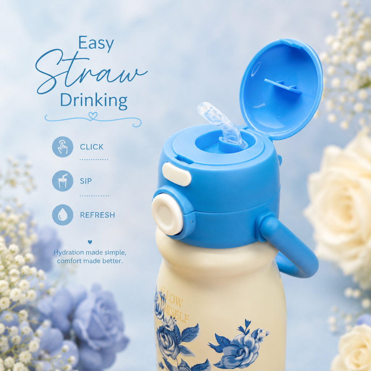 500ml Flower Insulated Steel Bottle – Sky Blue