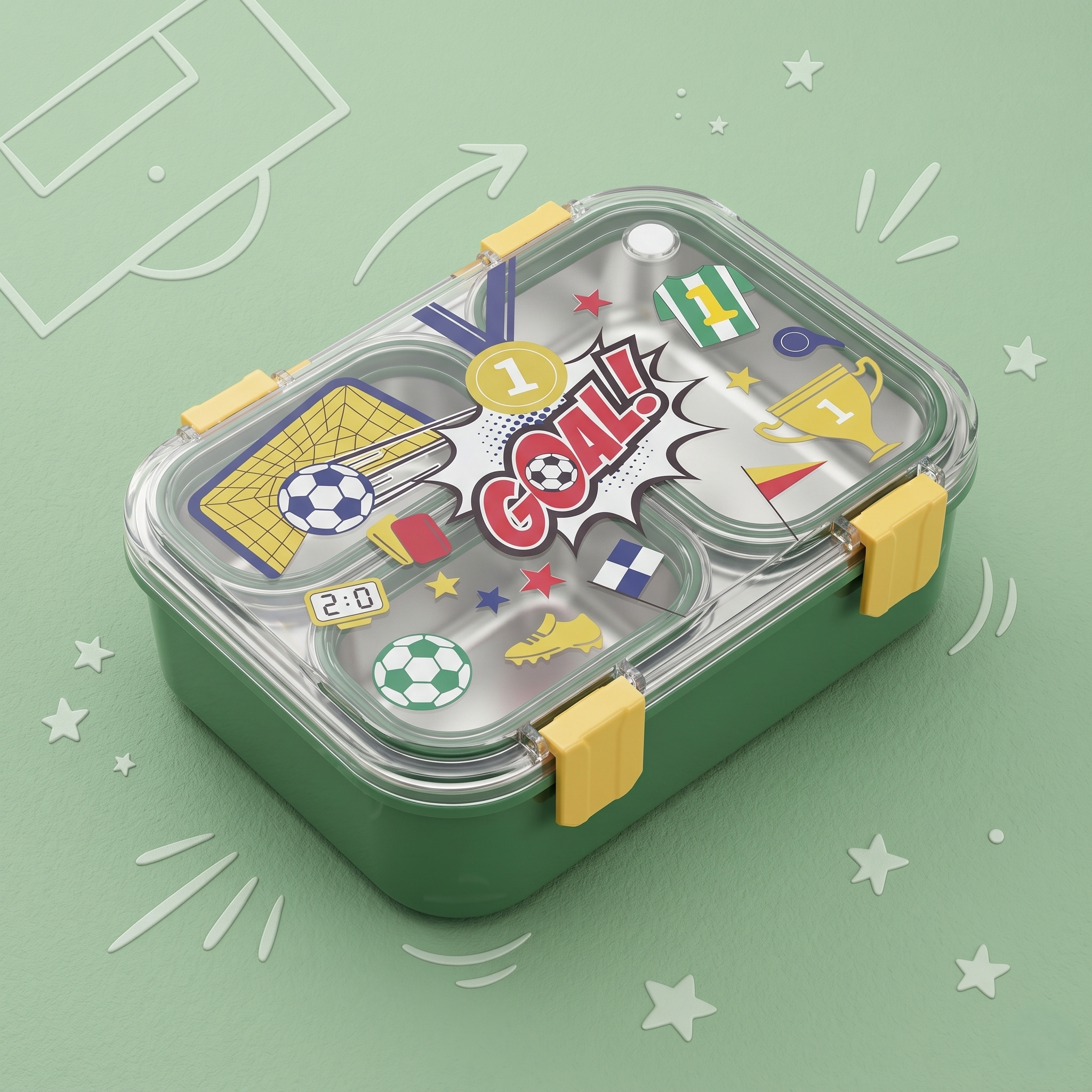 "Football Goal" 3-Compartment Premium SUS 304 Stainless Steel Bento Box