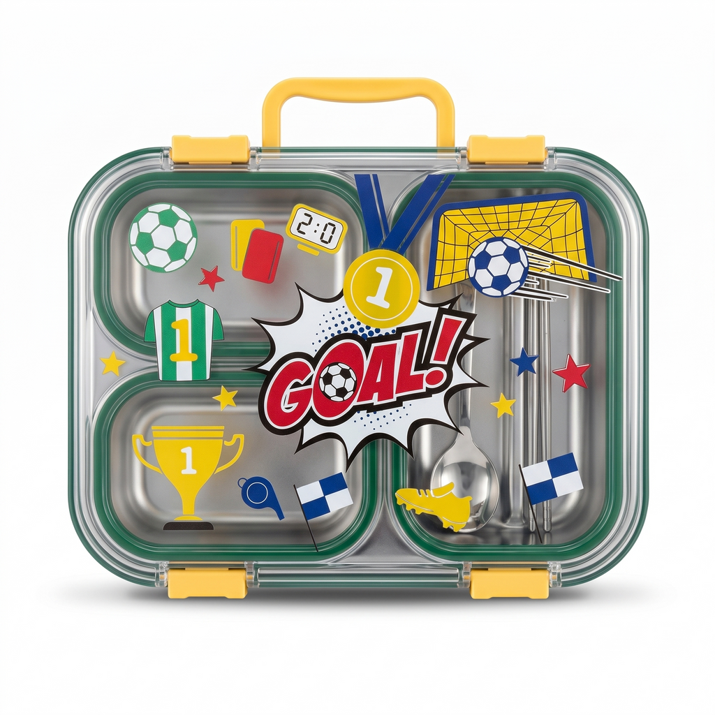 "Football Goal" 3-Compartment Premium SUS 304 Stainless Steel Bento Box