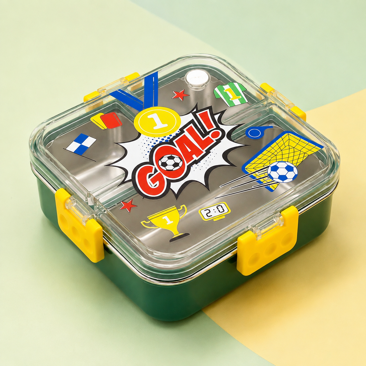Premium 750mL Stainless Steel Kids Bento Box (Football Goal)