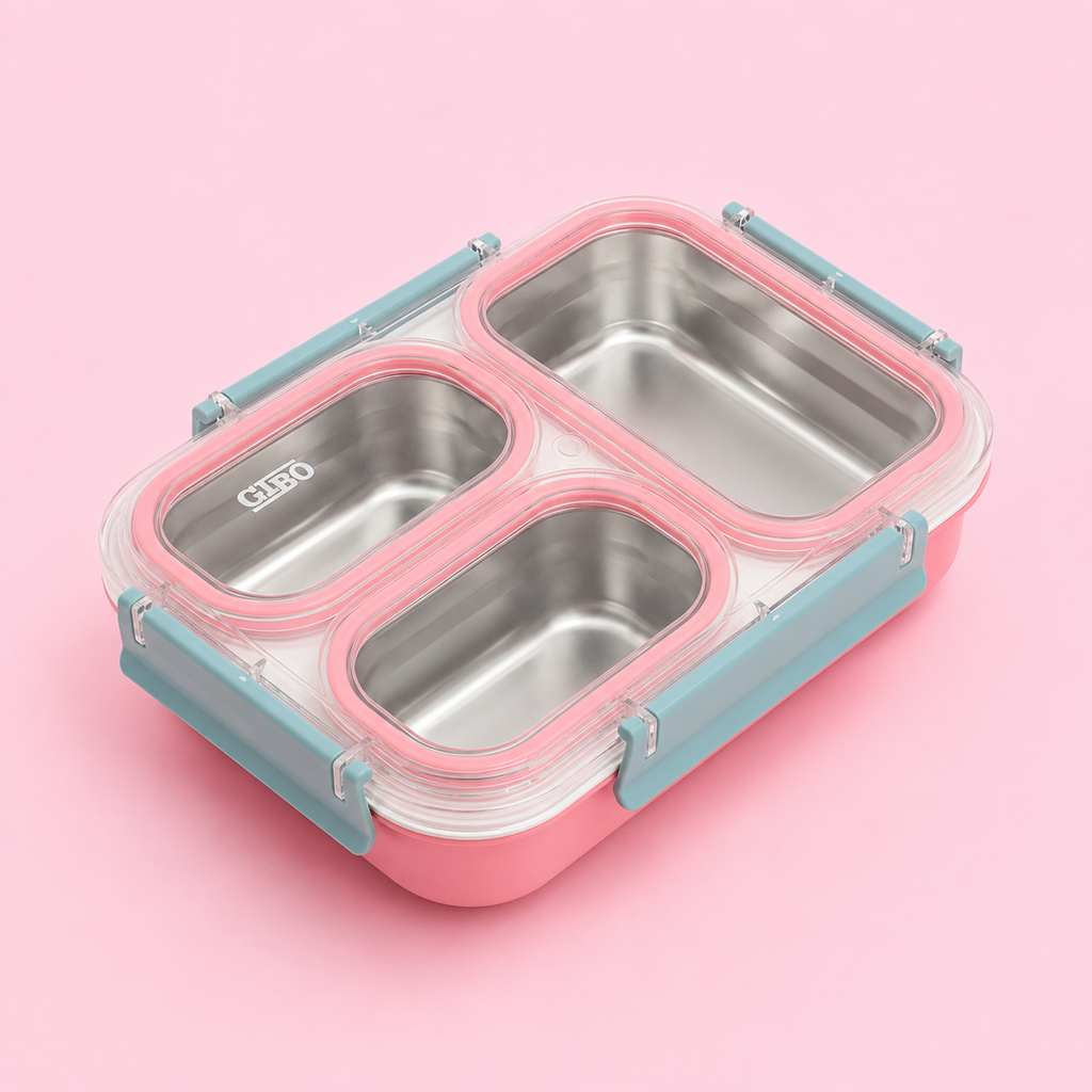 Gibo Premium Stainless Steel Bento Lunch Box (Pink)