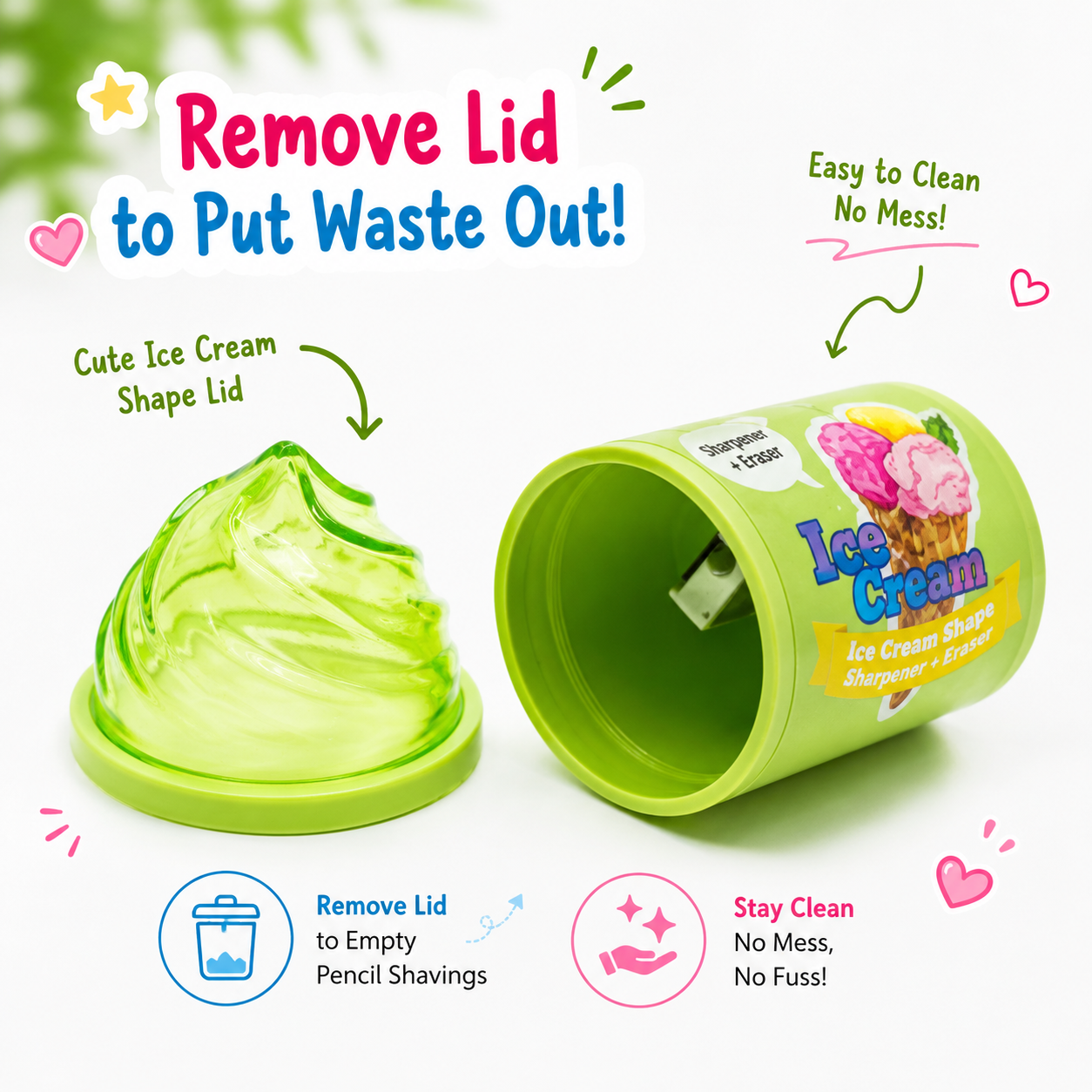 Matcha Green 2-in-1 Ice Cream Cup Eraser & Sharpener