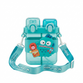 Hangyodon 2-in-1 Dual-Chamber Water Bottle for Kids | 680ml Teal Sipper & Non-Sipper BPA-Free Plastic Bottle with Adjustable Carry Strap