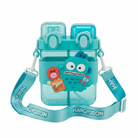 Hangyodon 2-in-1 Dual-Chamber Water Bottle for Kids | 680ml Teal Sipper & Non-Sipper BPA-Free Plastic Bottle with Adjustable Carry Strap