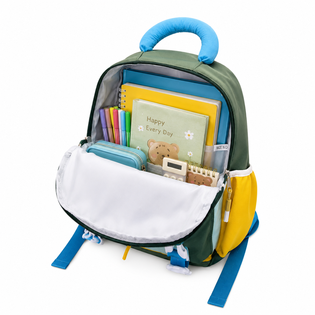 Happy Bear 15" Kids Backpack – Green & Yellow | 10L