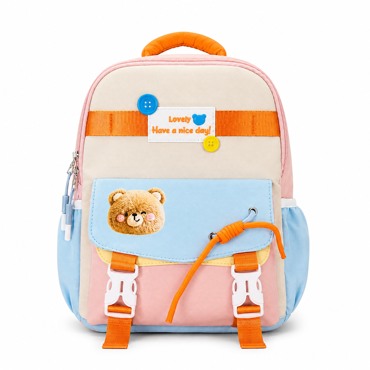 Happy Bear 15" Kids Backpack – Pastel Pink | 10L