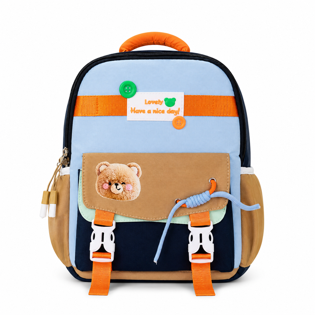 Happy Bear 15" Kids Backpack – Sky Blue & Navy | 10L