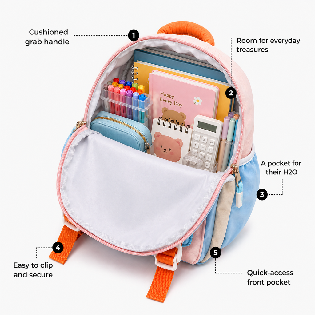 Happy Bear 15" Kids Backpack – Pastel Pink | 10L