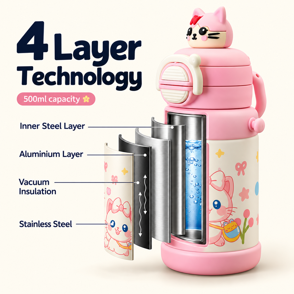 500ml Happy Kitty Insulated Bottle