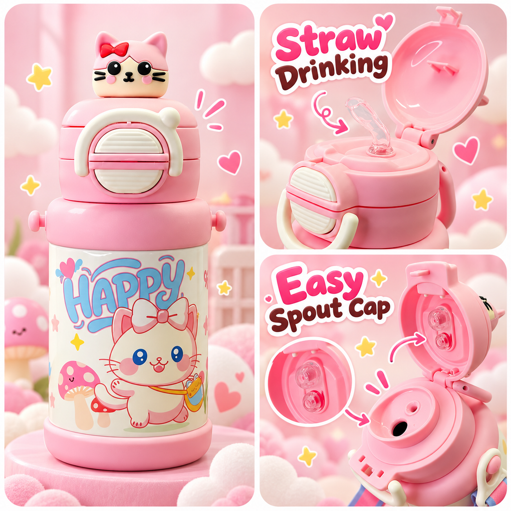 500ml Happy Kitty Insulated Bottle