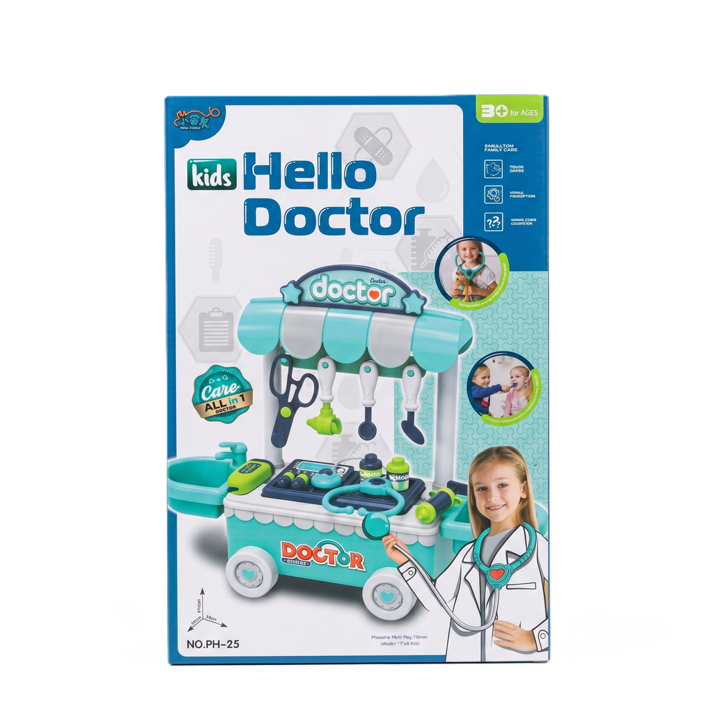 "Hello Doctor" Premium Medical Trolley Playset | 2-in-1 Mobile Clinic & Storage Cart
