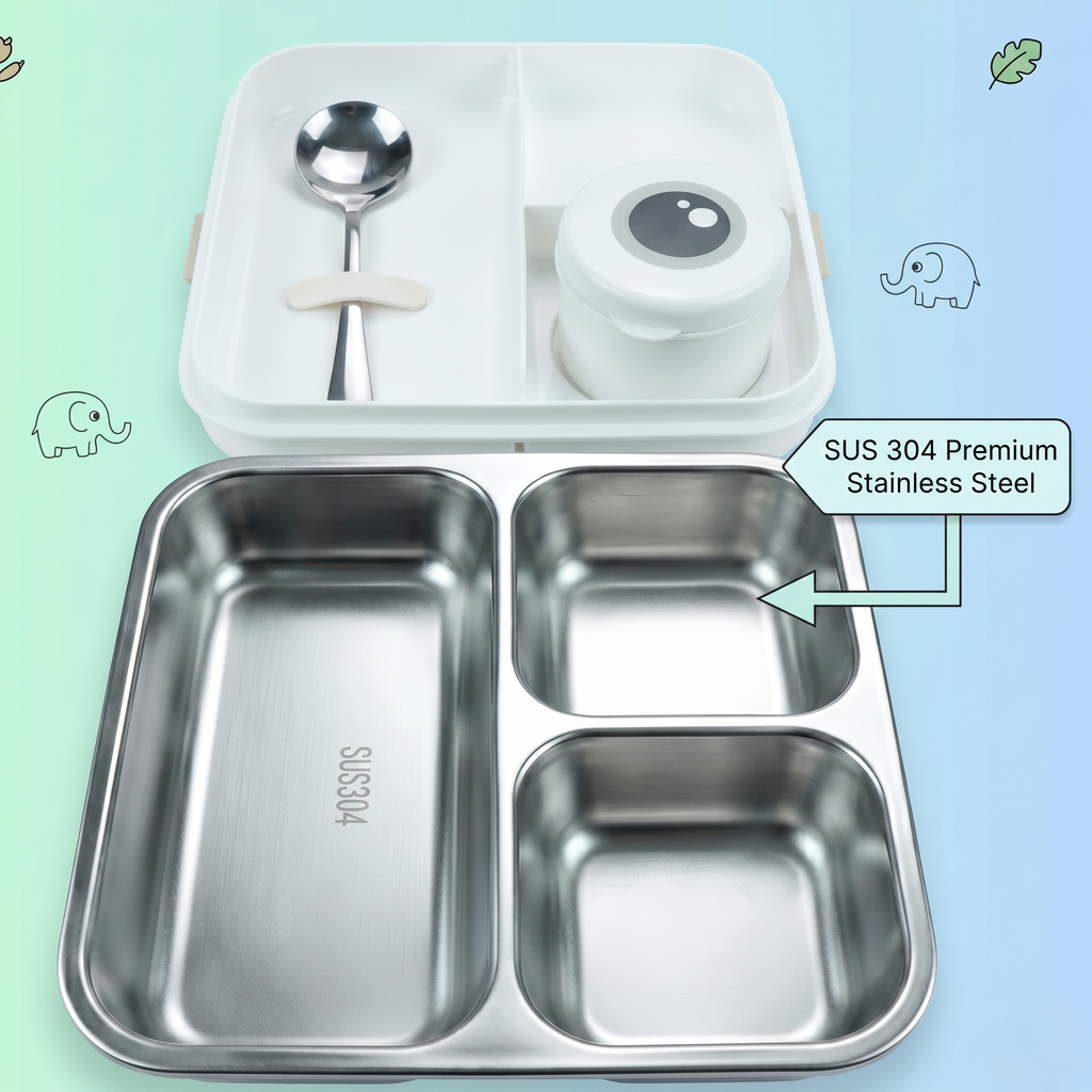 Elephant-Cream Giant 1120ml Double Layer Stainless Steel Bento Box