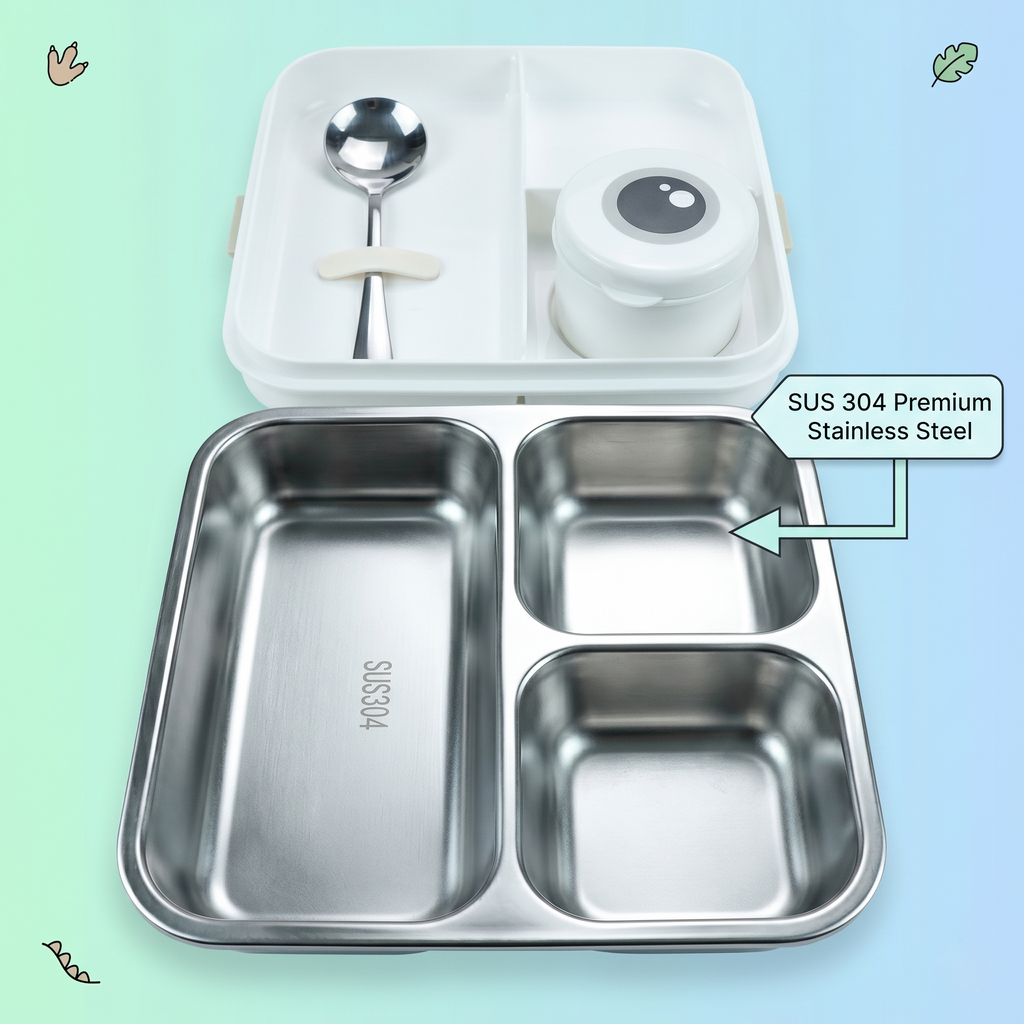 Dino-Green Giant 1120ml Double Layer Stainless Steel Bento Box