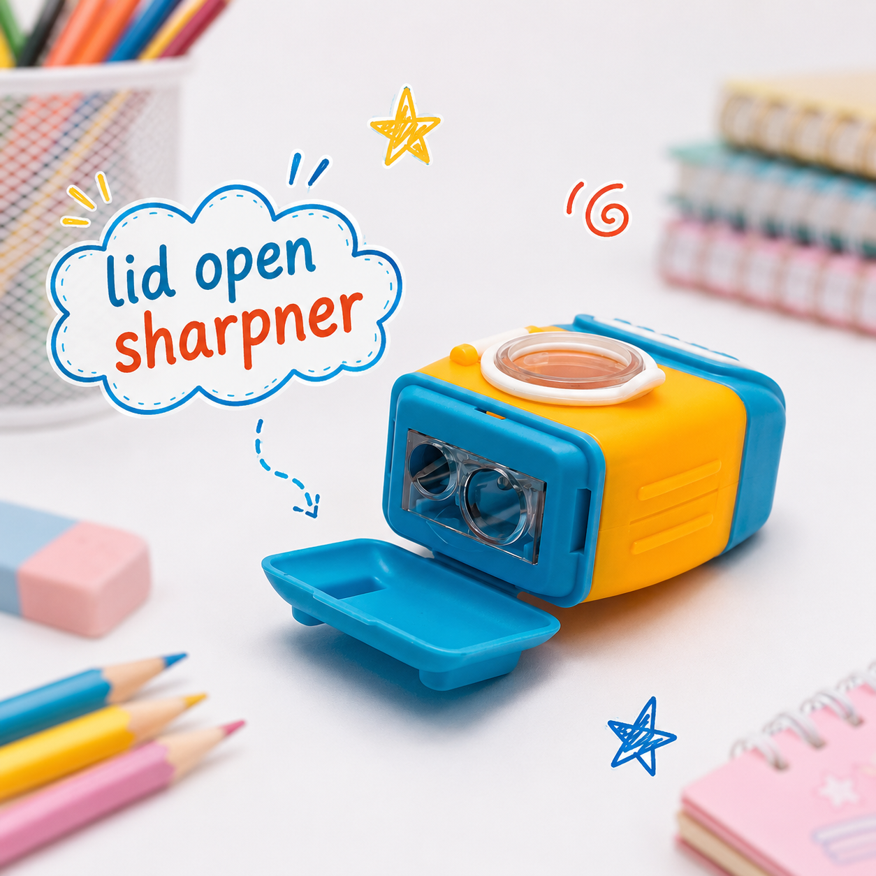 Washing Machine Orange 2-in-1 Eraser & Sharpener