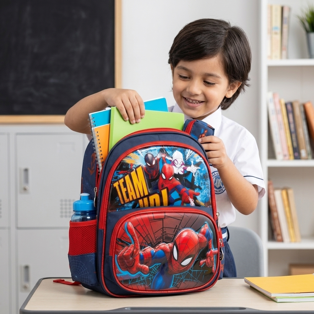 13" Spider-Man 3-Compartment Junior Backpack | Ergonomic Marvel Avengers School Bag for Kids
