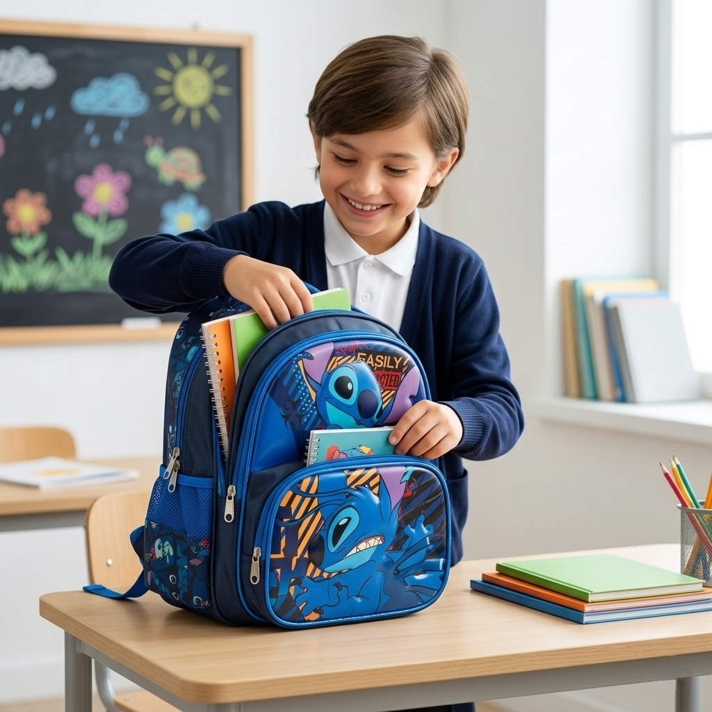13" Stitch 3-Compartment Junior Backpack | Ergonomic Lilo & Stitch School Bag for Kids