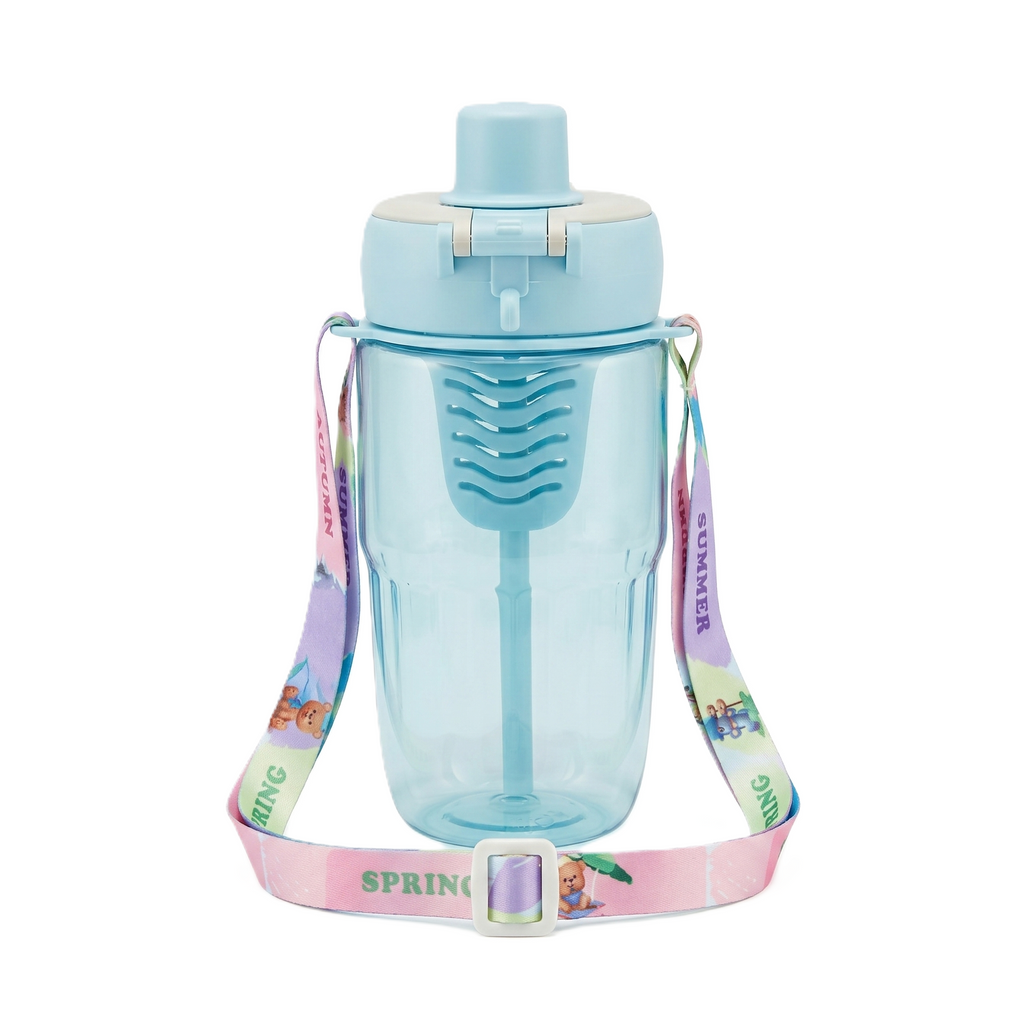 2-in-1 Dual-Lid "Mountain Hiker" Bear Water Bottle | Blue